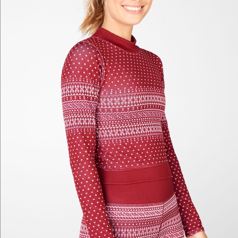 Fabletics Holly Red Fair Isle Holiday Seamless Long Sleeve Top